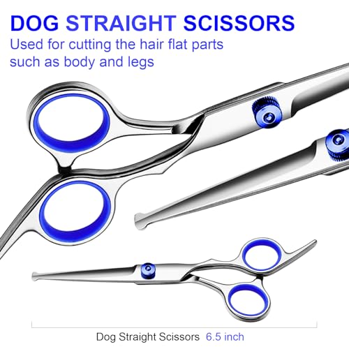 Dog Grooming Scissors Kit, Premium Stainless Steel Dog Shears with Curved Shears, Sharp Durable for Dogs Cats+Blue 4 Piece - color: Blue 4 Piece