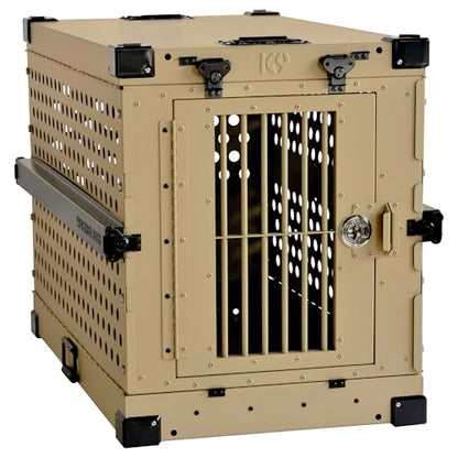 K9 Kennel Boss Aluminum Collapsible Dog Crate, Heavy Duty Folding Kennel - Medium-Long (Tan) - color: Tan, size: 40.6"L x 25.2"W x 28.9"H