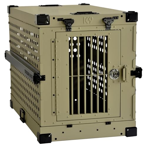 K9 Kennel Boss Aluminum Collapsible Dog Crate, Heavy Duty Folding Kennel - Medium-Long (Tan) - color: Tan, size: 40.6"L x 25.2"W x 28.9"H