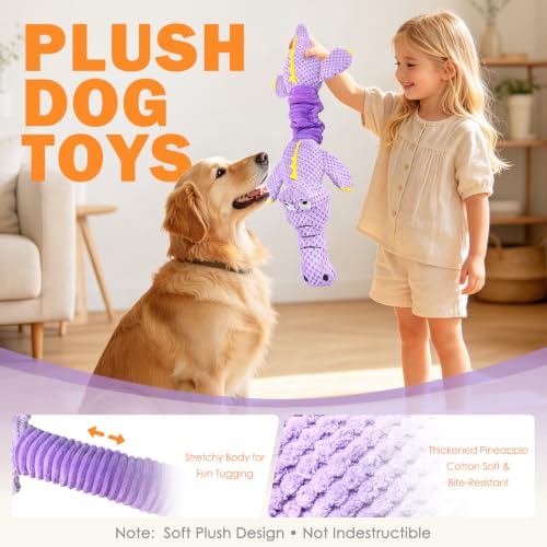 WOWBALA Squeaky Dog Toys for Puppy to Medium Breeds | Interactive Tug of War Dog Toys with Crinkle Paper, Plush Chew Puppy Toys to Keep Them Busy, Training Reward Gift for Dogs - color: Light Purple
