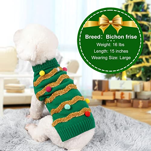 cyeollo Christmas Dog Sweater Pullover Turtleneck Glitter Holiday Pet Winter Clothes Knitted Sweaters for Small Dogs - color: Christmas, size: Large