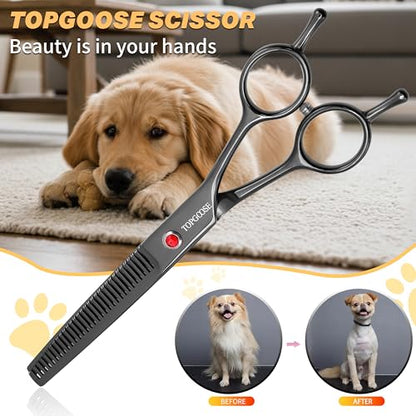 7.5" Dog Grooming Scissor - Professional Thinning Chunker Shear with 18 Teeth Japanese Stainless Steel Hair Scissors for Dogs, Cats and Other Pets (Chunker, Black) - color: Black