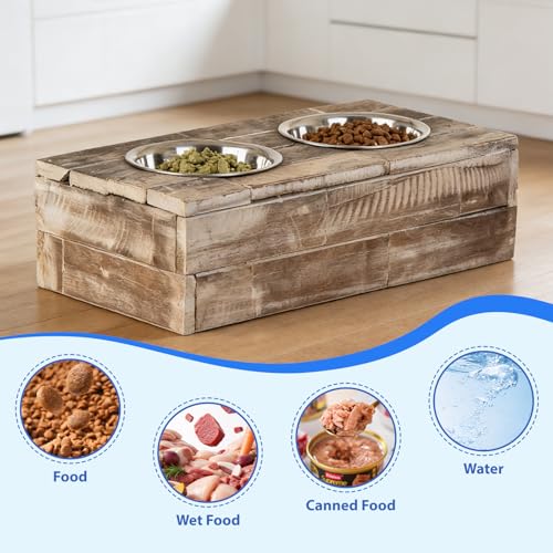 Huntley Pet Elevated Dog & Cat Double Bowl Feeder Stainless Steel Bowls (Berjen, Small) - size: Small