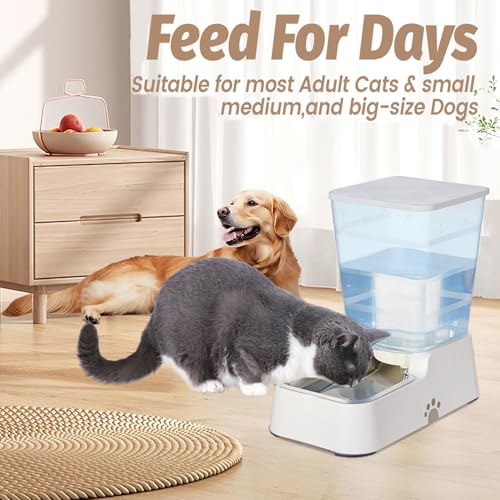 Automatic 5.4L/1.4Gal Pet Waterer, Pet Automatic Dog Water Dispenser Gravity Stainless Steel Water Feeder, Large Capacity Feeding Bowls for Cats and Medium & Large-Sized Dogs (White, Water) - color: White, size: Water Only