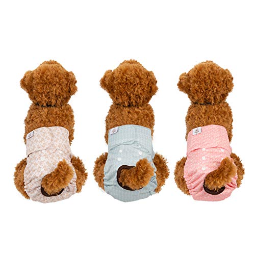 CuteBone Dog Diapers Female Washable Small Medium Large 3 Pack Reusable Doggie Diapers Puppy Period Pants for Doggy Heat Cycle Peeing - size: M