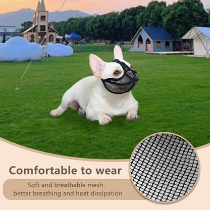 French Bulldog Muzzle with Soft Mesh, Open Eye Hole Bulldog Muzzle for Clear Vision, Anti-Biting Chewing Barking, Comfort Fit for Small Medium Dogs(S,Black) - size: S
