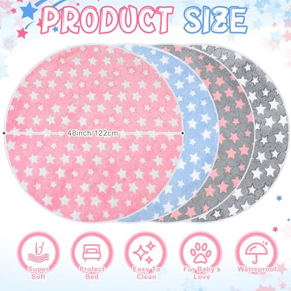 Hahafelt 4 Pcs Round Whelping Pee Pads Washable for Dogs Waterproof Pet Training Mats Reusable Puppy Whelping Pads Non Slip Cat Dog Bed Mat for Crate Kennel(Large Star,48 Inches) - size: 48 Inches