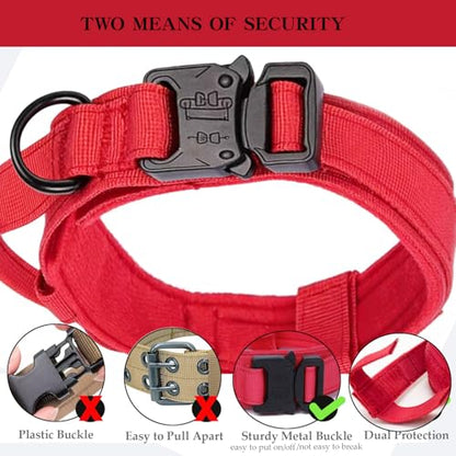 Tactical Dog Collar Adjustable Military Nylon Dog Collar with Control Handle and Heavy Duty Metal Buckle for Medium and Large Dogs (Red,S) - color: Red, size: Small (Pack of 1)