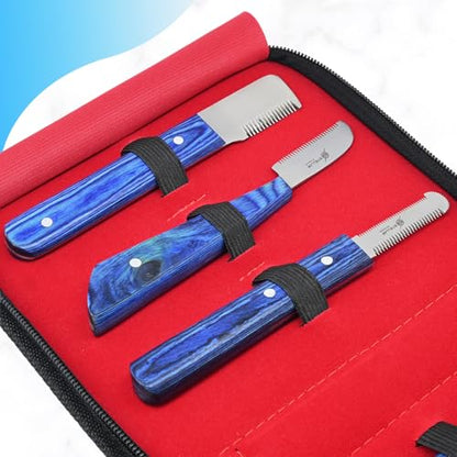 Dog Grooming Stripping Knife Set – 6-Piece Stainless Steel Hand Stripping Tools with Wooden Handles – Coarse, Medium, Fine & Extra-Fine Knives for Dogs, Cats & Wire-Coated Pets (Blue) - color: Blue