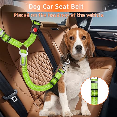 Seyezo Dog Car Seat Belt - 3 Piece Set Retractable Dog Harness with Adjustable Reflective Seatbelt for Vehicle Headrests - Heavy Duty & High Elastics - Green - color: 2PCS Green