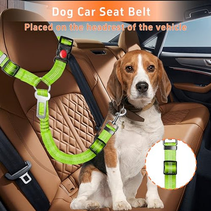 Seyezo Dog Car Seat Belt - 3 Piece Set Retractable Dog Harness with Adjustable Reflective Seatbelt for Vehicle Headrests - Heavy Duty & High Elastics - Green - color: 2PCS Green