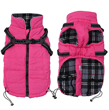 Geyecete Waterproof Dog Jacket with Harness Traction Belt, Pink, Medium-Small, Autumn & Winter - color: Pink, size: Small