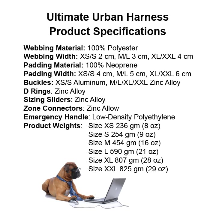 Ultimate Urban Dog Harness - Heavy Duty Design, No Choke, No Pull. Adjustable, Comfy Padding, Easy On/Off, Metal Hardware, Emergency Handle and 3 Connect Points (Black, XXL) - color: Black, size: XXL