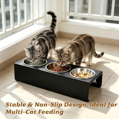 Elevated Cat Food Bowls [3 Pack] - 15° Tilted Stainless Steel, Anti-Vomit Raised Pet Feeder with Non-Slip Base, Ergonomic Whisker-Friendly Bowl Set for Indoor Cats & Kittens - size: Stainless Steel-3 Bowls