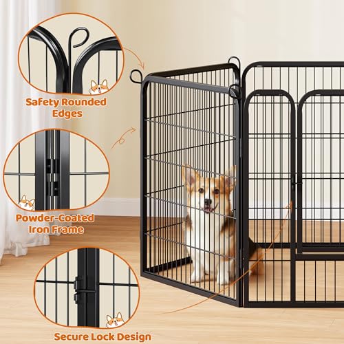 Yaheetech 와이드 패널 강아지 놀이 틀, 패널 6개 81.3cm(32인치) 높이 반려동물 펜, 게이트 포함, 휴대용 실내 실외 울타리, 중형/대형견용 - size: 101.6cm(40")