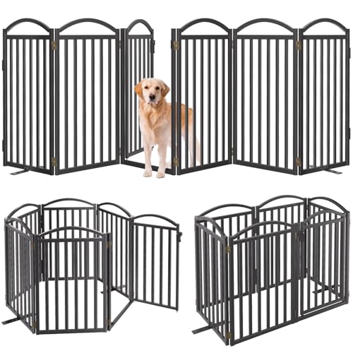Malier Metal Freestanding Dog Gates with Door, 36'' Height Outdoor Indoor Dog Fences, Extra Wide Foldable Puppy Gate for Stairs (Black, 【6 Panels with Door】 120''W × 36''H) - color: Black, size: 【6 Panels with Door】120''W × 36''H