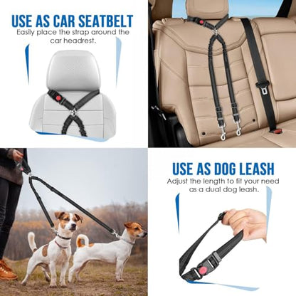 Dog Seat Belt for Car, Dual Pet Vehicle Headrest Restraint Safety Seatbelt,Two Dog Leash No Tangle Dog Car Leash Seat Belt,Duty Adjust Elastic Connect Harness in Vehicle Travel(Black) - color: Black