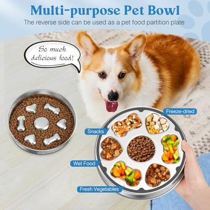 Slow Feeder Dog Bowls, 304 Stainless Steel Slow Feeder Bowl 5 Cups Metal Pet Food Bowl with Non-Slip Base for Medium & Large Breed, Bloat Stop, Dishwasher Safe - color: Silver, size: 5 Cups