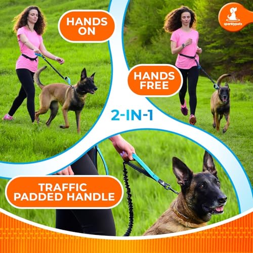 SparklyPets - Hands Free Dog Leash with Reflective Stitches - Waist Leash for Male Dog Walking, Hiking, Training, Jogging, Canicross, Running - Medium & Large Dogs, Gradient Blue - color: Gradient Blue, size: 1 dog M/L