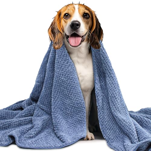 NVNAN Microfiber Dog Towel for Drying Dogs, 40 x 24 Inch Super Absorbent Pet Bath Towel, Soft Quick-Drying Grooming Towel for Small & Large Dogs, Cats, Puppies, Blue - color: Blue