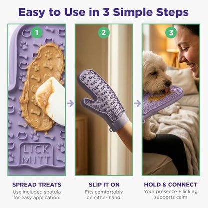 Lixy Pet LickMitt – Dual-Sided Calming & Grooming Mitt for Dogs and Cats – Human-Held Silicone Treat Mitt for Anxiety Relief, Bonding & Shedding – BPA-Free, Food-Grade, Easy Clean – Purple - color: Purple