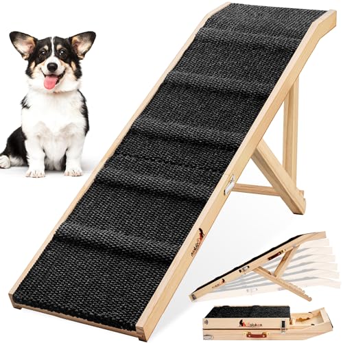 Dog Ramp for Couch, 49" Long Foldable Pet Ramp for Small Large Dogs, Dog Ramps for Bed, High Traction with Platform 6 Adjustable Heights 18" to 21.5" Up to 220LBS, Black - color: Black, size: 49"X 17inch