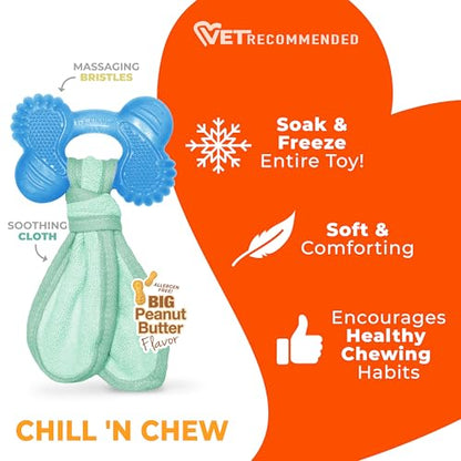 Nylabone Freezer Bone Puppy Chew Toy, Soothing Teething Toys for Puppies, Rubber & Terry Cloth, Peanut Butter Flavor, Small Dogs - Up to 25 lbs., 1 Count - size: Small