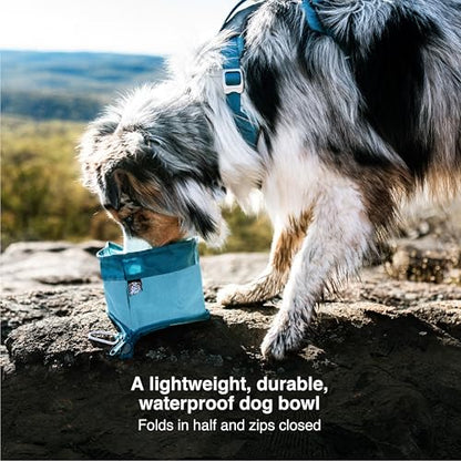 Kurgo Zippy Bowl for Dogs, Collapsible Travel Dog Bowls, Pet Food & Water Hiking Container, Food Grade Silicone, Travel Accessories for Pets, Includes Carabiner, Holds 48 oz (Coastal Blue) - color: Blue