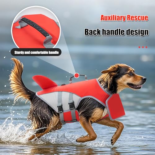 BAMY Shark Dog Life Jacket with Chin Float Pet Swimming Vest with Rescue Handle Large Dogs Safety Lifesaver Life Vest for Small Medium Large Dogs (Red, L) - color: Red, size: L