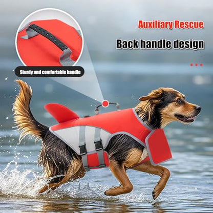 BAMY Shark Dog Life Jacket with Chin Float Pet Swimming Vest with Rescue Handle Large Dogs Safety Lifesaver Life Vest for Small Medium Large Dogs (Red, L) - color: Red, size: L