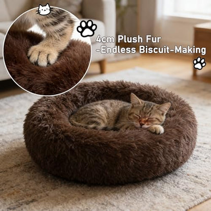 Calming Donut Dog Beds for Small Dogs Cats - Washable Removable Cover Non-Slip Bottom, Round Pet Bed Puppy Bed Warming Fluffy Faux Fur Anti-Anxiety, Fits up to 25 lbs (Coffee, 23") - color: Coffee, size: 23"L x 23"W x 8"Th