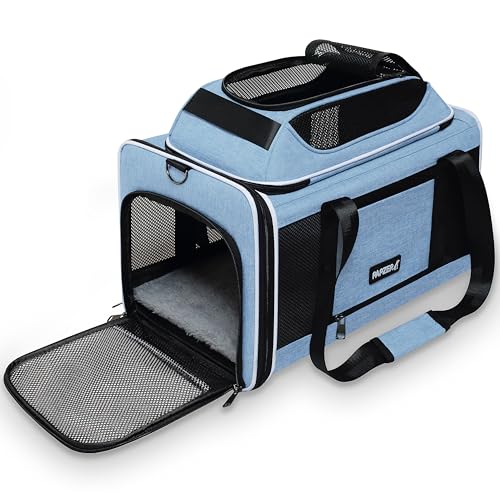 Cat Carrier Top-Expandable 18x11x11, United Delta American Airline Approved Dog Carrier, Soft Pet Carry-On Bag Underseat in Cabin, Puppy Air Travel Crate Kitten TSA Plane Carrying Case Blue - color: Blue