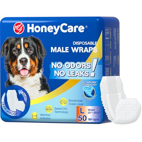 HONEY CARE All-Absorb A24 Male Dog Wrap, 50 Count, Large - size: Large( 50 Count)( Pack of 1)