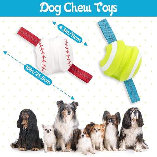 LECHONG Dog Balls with Straps for Tugging 2 Pcs, Interactive Dog Toys, Puppy Toys to Keep Them Busy, High Bouncy Balls for Dogs, Tennis Ball Base Ball Toys - color: white & green
