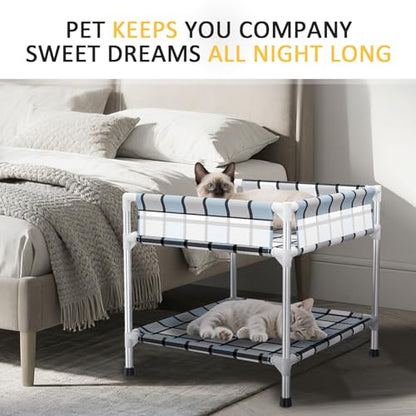 Bedside Window Dog Bunk Bed - Double Elevated Human Dog Bed with Guardrail 2 Layers Window Perch Dogs Cot 2-Tier Bedside Sleeper for Multi-Pet Households (20" x 20" x 24", Double Layer) - size: 20" x 20" x 24"