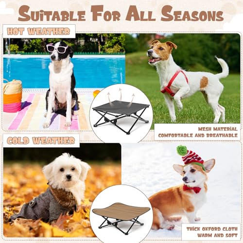 Leinuosen Elevated Dog Bed for Small Dogs 27.5" x 27.5" X8" Camping Chair Dog Portable Folding Raised Pet Cot Warm Outdoor Pet Bed with Breathable Mesh No Slip Feet Matching Carry Bag for Winter