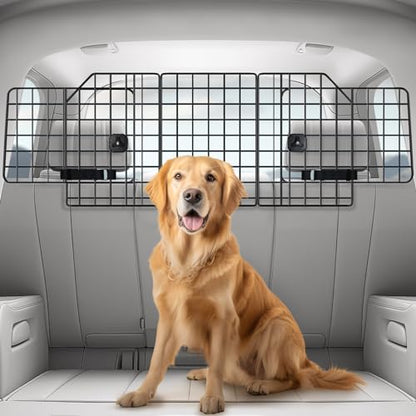 rabbitgoo Dog Car Barrier for SUVs, Adjustable Large Pet Gate, Universal-Fit Divider Cargo Net, Heavy-Duty Wire Mesh Dog Barrier SUV, Van Vehicles Subaru Car Accessories Safety Travel, Triple Folding
