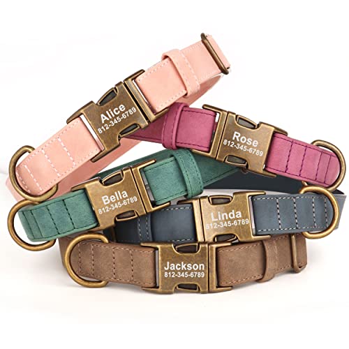 Personalized Dog Collars for Small Dogs, Custom Soft PU Leather Dog Collar with Engraved ID Name and Number, Adjustable & Durable Pet Collars with Quick Release Metal Buckle,S(10-16") - color: Yellow Brown-Engraving, size: Small: Fit 10-16" Neck