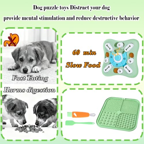 Dog Puzzle Toys Set,Interacive Slow Feeder for Cat,Dog Lick Mat with Suction Cups,Pet Enrichment Toys from Small to Medium - color: Green