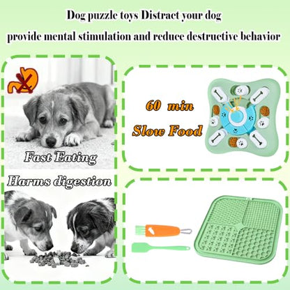 Dog Puzzle Toys Set,Interacive Slow Feeder for Cat,Dog Lick Mat with Suction Cups,Pet Enrichment Toys from Small to Medium - color: Green