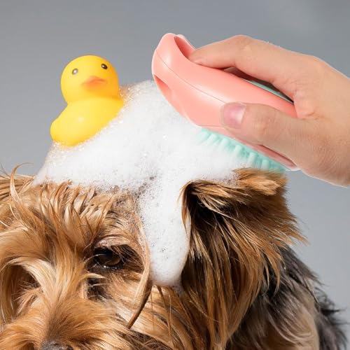DOITOOL Pet Bath Massage Brush for Dogs and Pets with Comfortable Silicone Grip, Ergonomic Shape, and Shampoo Dispenser for Easy Bathing and Grooming