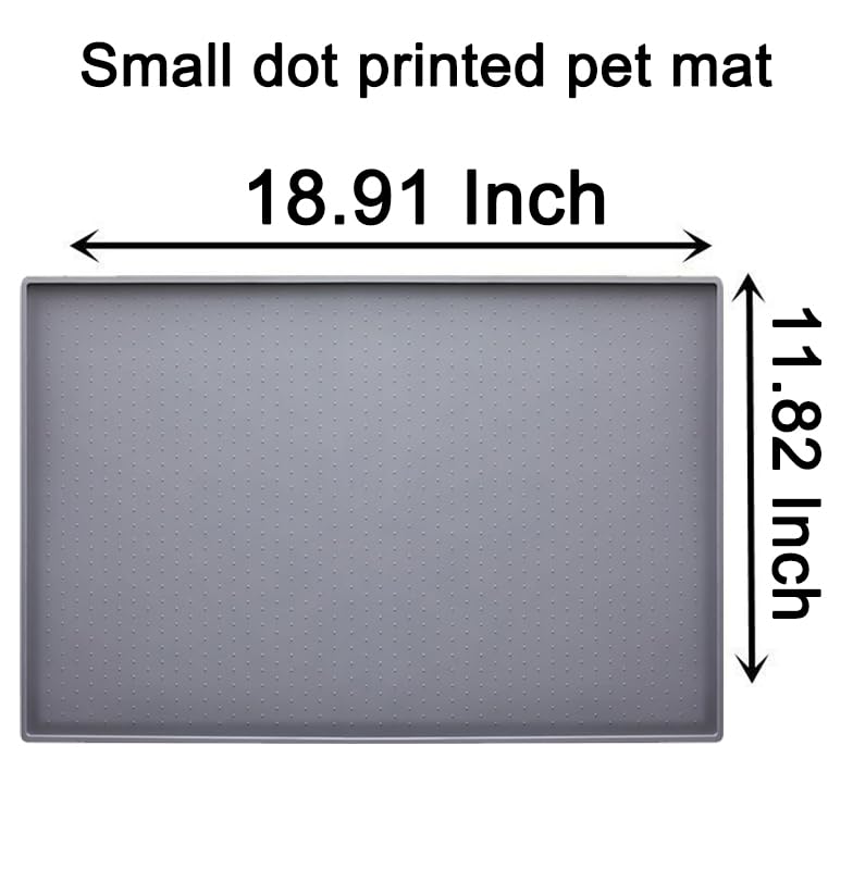 Dog Feeding Mat, Anti-Slip Dog Bowl Mats for Food and Water, Waterproof Raised Edge Pet Feeding Mat for Contain Spills Protect Floors, Pets Accessories (18.5” x 11.5”, Light Gray)