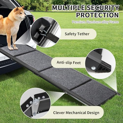 Dog Ramp for Car, Longest 71" Portable Folding Pet Ramp with Extra Pet Blanket, Car Ramp with Non-Slip Rug Surface, Gentler Dog Stairs for Medium & Large Dogs Enter a Car, SUV & Truck