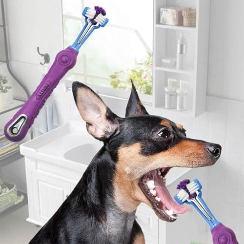 Orgrimmar 8 Pcs 3-Sided Pet Toothbrush Dog Cat Mouth Dental Teeth Care | Pet Brush for Bad Breath Tartar Cleaning - color: Multicolor-8