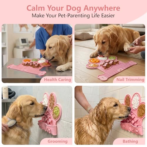 Dog Lick Mat with Suction Cups, Slow Feeder & Enrichment Mat for Dogs & Cats, Silicone Feeding Mat for Wet & Dry Food, Anxiety Relief, Mess-Free Foldable Pocket Design, Pink - color: Pink