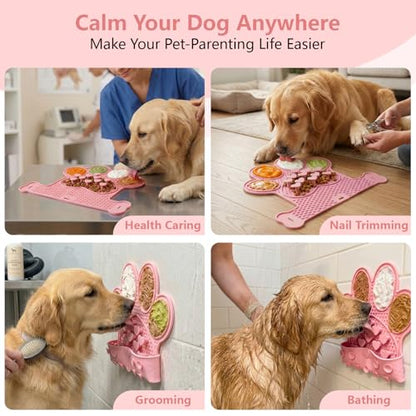 Dog Lick Mat with Suction Cups, Slow Feeder & Enrichment Mat for Dogs & Cats, Silicone Feeding Mat for Wet & Dry Food, Anxiety Relief, Mess-Free Foldable Pocket Design, Pink - color: Pink