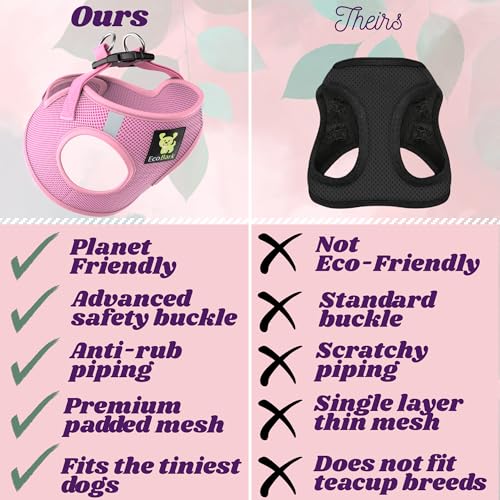 EcoBark Teacup Dog Harness - Luxury Soft XXXS Dog Harnesses for Puppy & Toy Breed Dog - Reflective Mini Step in Halter Vest (Baby Pink) - color: Baby Pink, size: XXXS- 2 to 3 lbs- Chest up to 10 in (Pack of 1)