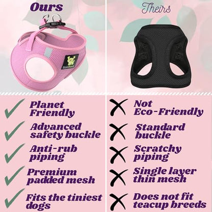 EcoBark Teacup Dog Harness - Luxury Soft XXXS Dog Harnesses for Puppy & Toy Breed Dog - Reflective Mini Step in Halter Vest (Baby Pink) - color: Baby Pink, size: XXXS- 2 to 3 lbs- Chest up to 10 in (Pack of 1)