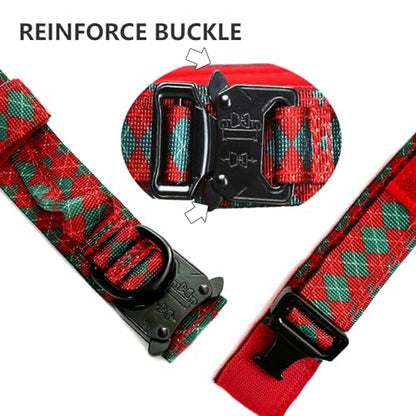 Christmas Tactical Dog Collar and Leash Set Adjustable Nylon Collar Dog Training Collar Leash Set with Control Handleand（Christmas Green S - color: Christmas gridset, size: Small (Pack of 1)