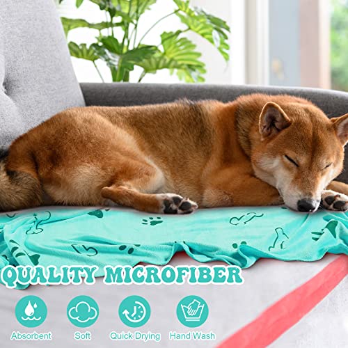 Peryiter 8 Pcs Dog Towels Pet Bath Drying Towels 55 x 28 Inches Large Absorbent Microfiber Quick Fast Drying Soft Beach for Lightweight Cat and Puppy Shower Essentials Cleaning Accessories(Cyan) - color: Cyan